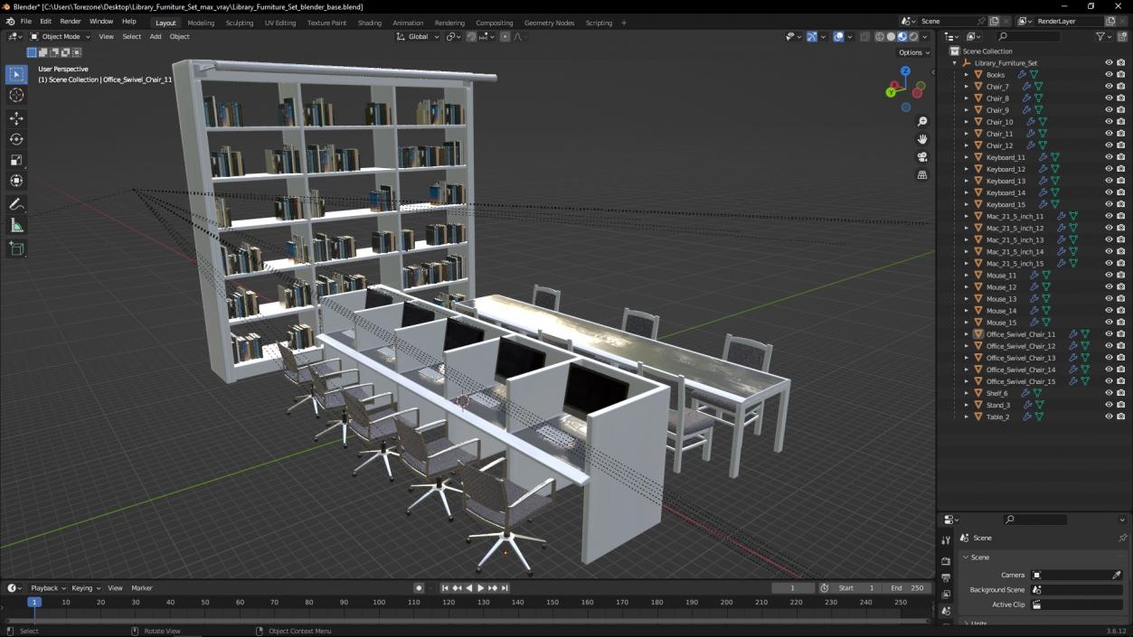 3D Library Furniture Set