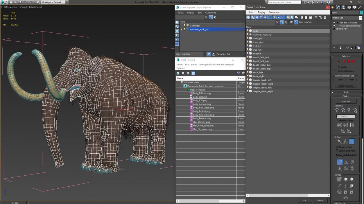 Mammoth Adult Fur 3D