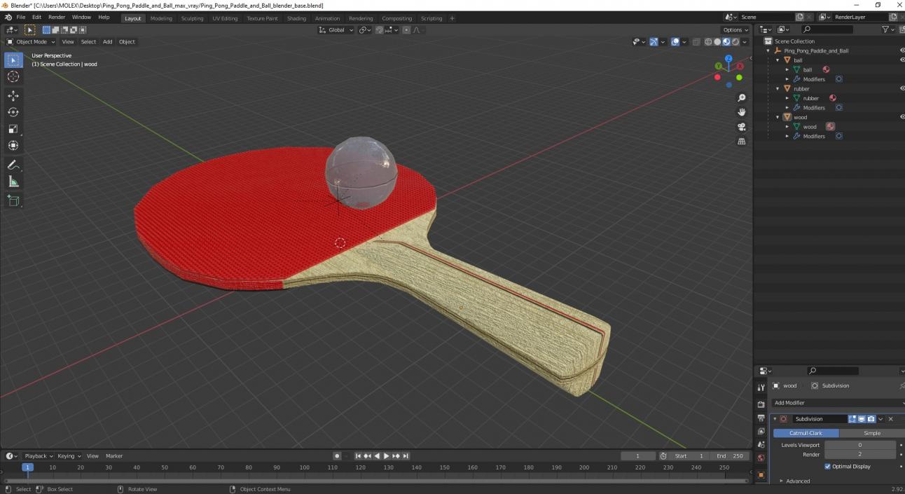 3D model Ping Pong Paddle and Ball