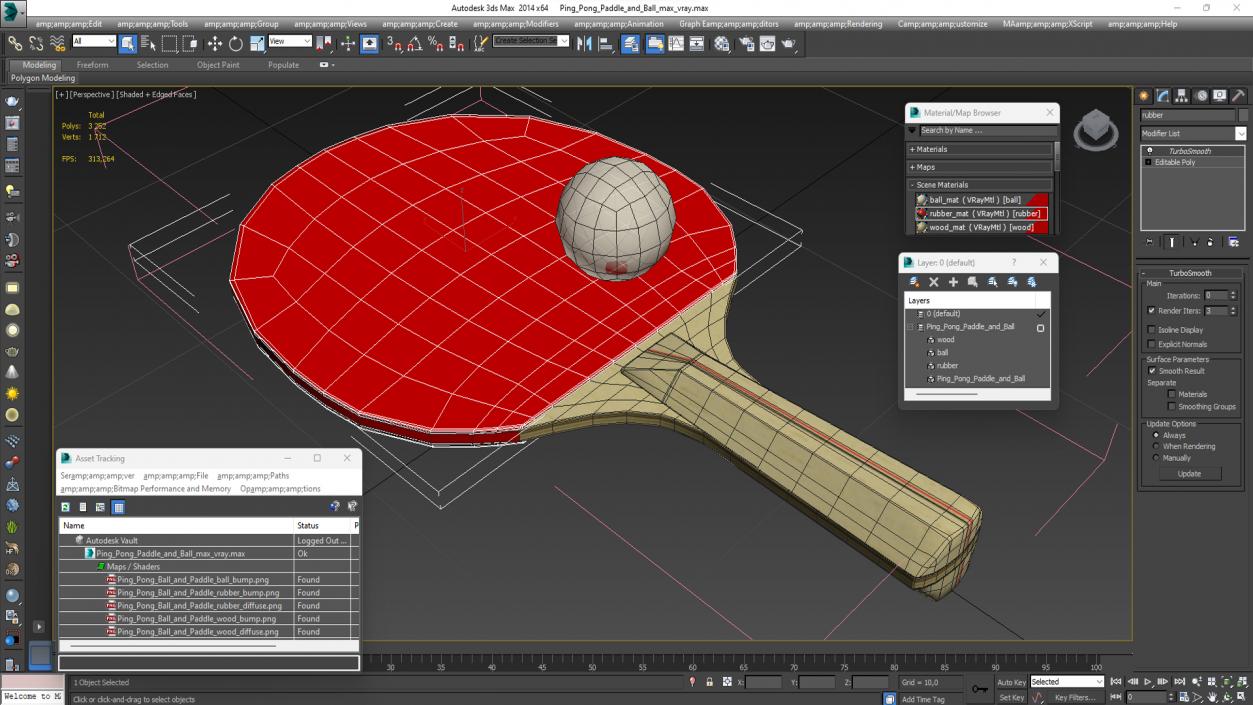 3D model Ping Pong Paddle and Ball