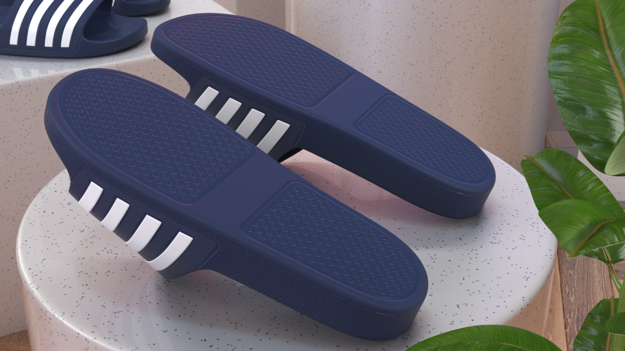 3D Dark Blue Rubber Flip-Flops Slippers