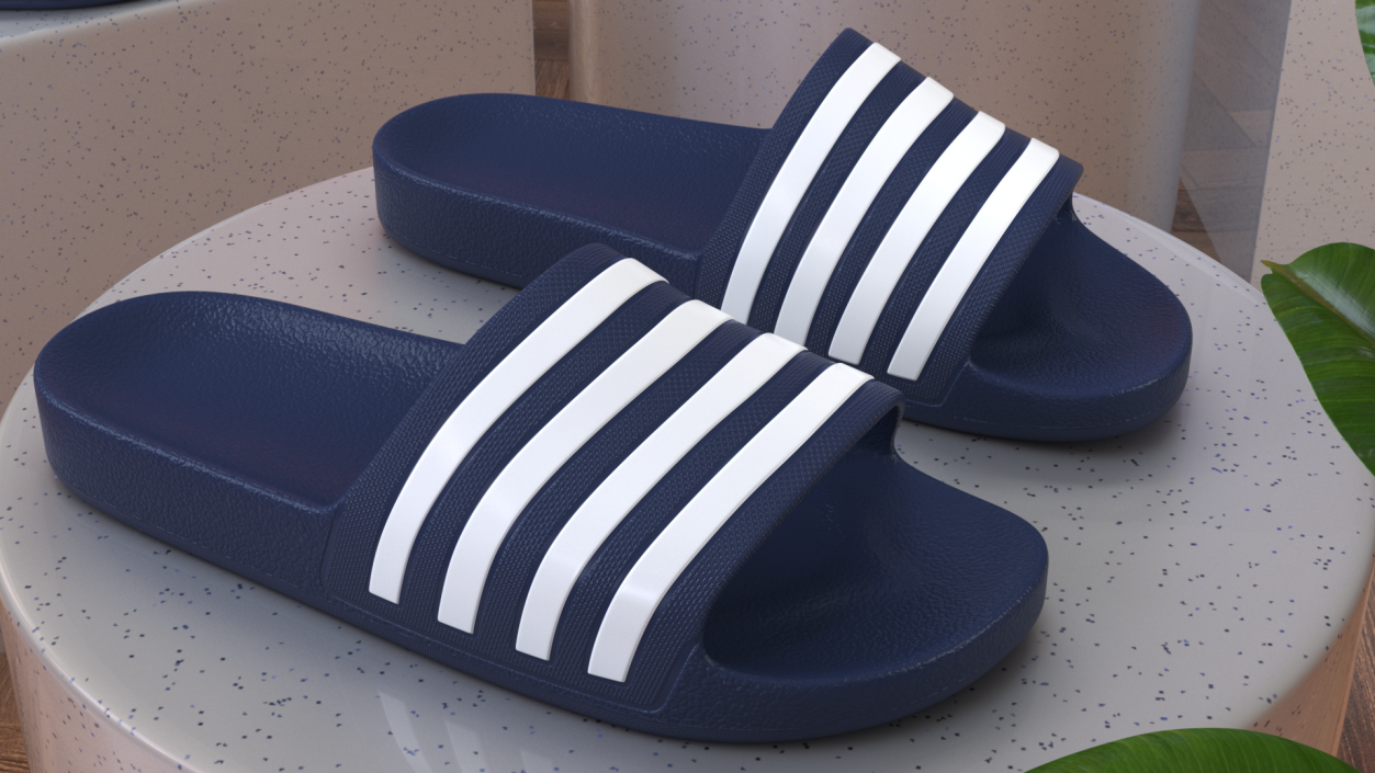 3D Dark Blue Rubber Flip-Flops Slippers
