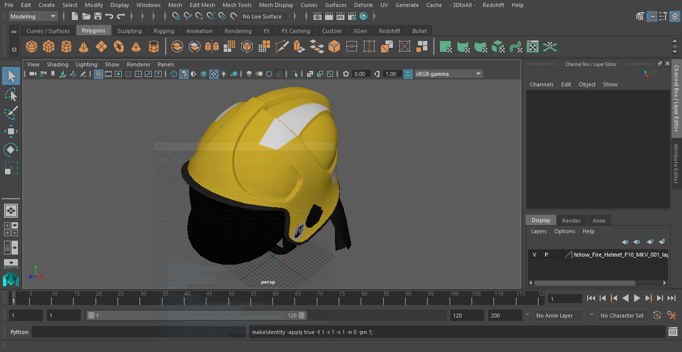 3D Yellow Fire Helmet F10 MKV