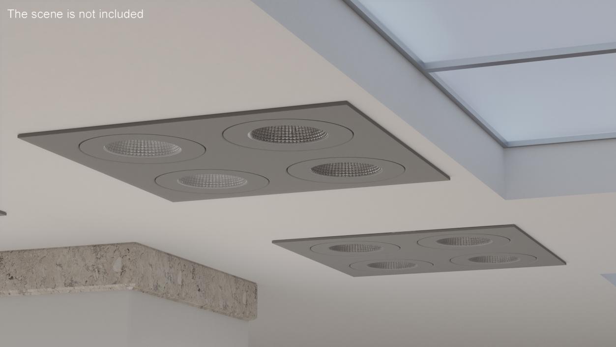 3D Recessed Modular Square 4 Light Luminaire Gray