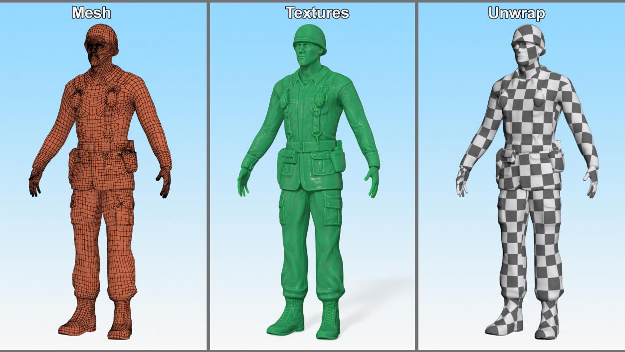 3D Green Toy Soldier Rigged for Cinema 4D model