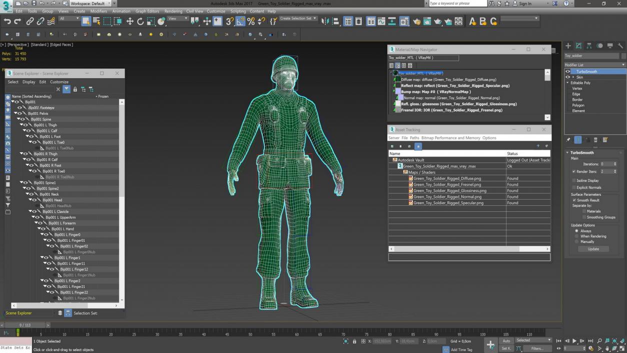 3D Green Toy Soldier Rigged for Cinema 4D model