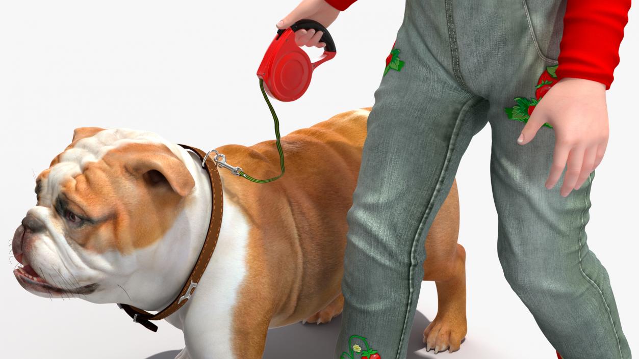 3D model Girl Walks with a Bulldog