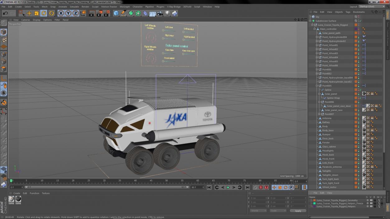 3D model Luna Cruiser Toyota Rigged for Cinema 4D