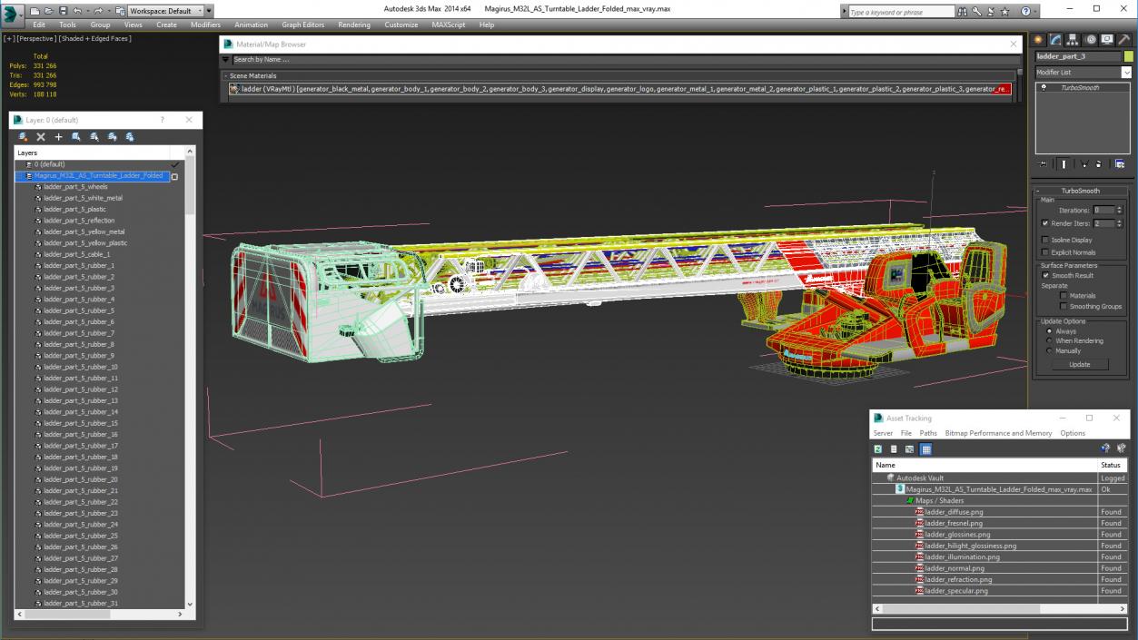 Magirus M32L AS Turntable Ladder Folded 3D model