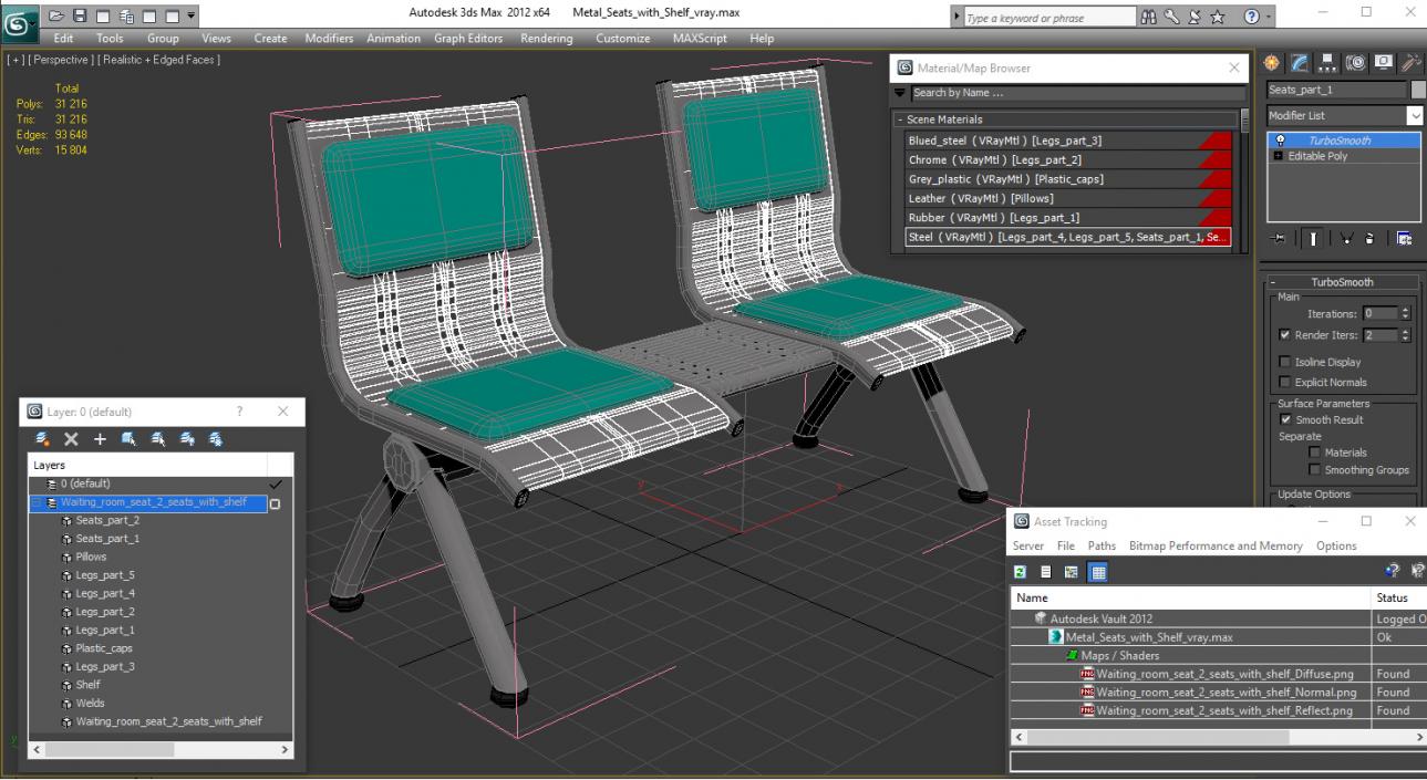 Metal Seats with Shelf 3D