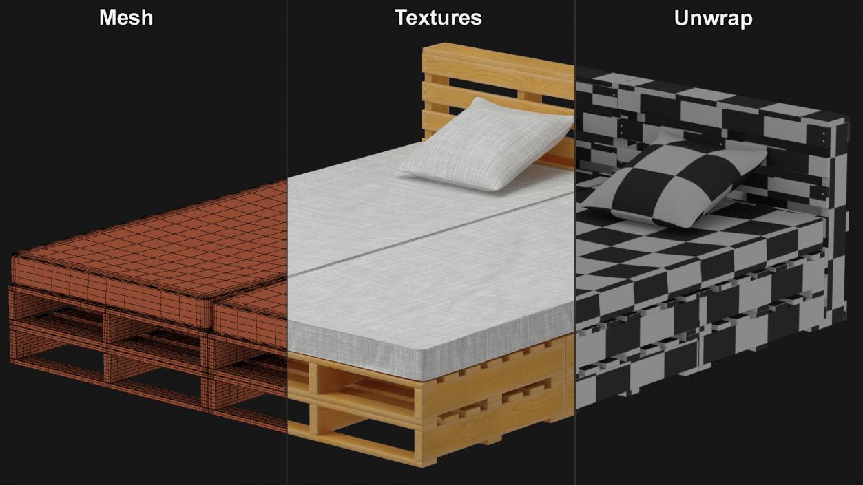 Pallet Bed with Cushions 3D model