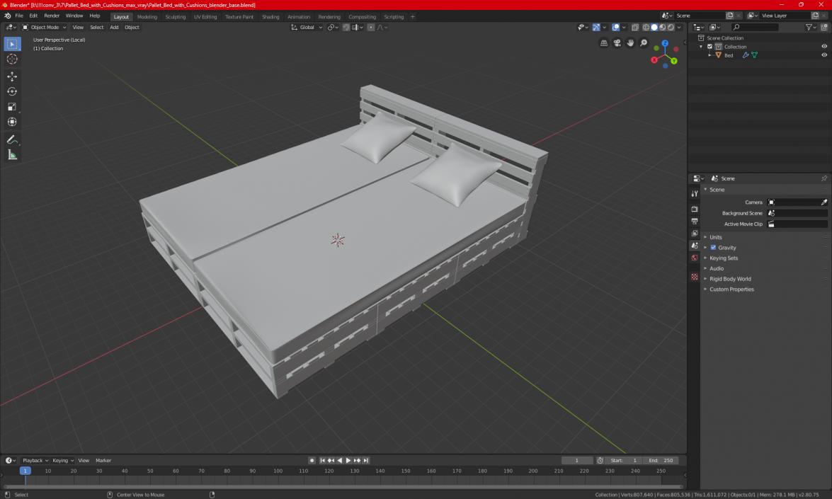 Pallet Bed with Cushions 3D model