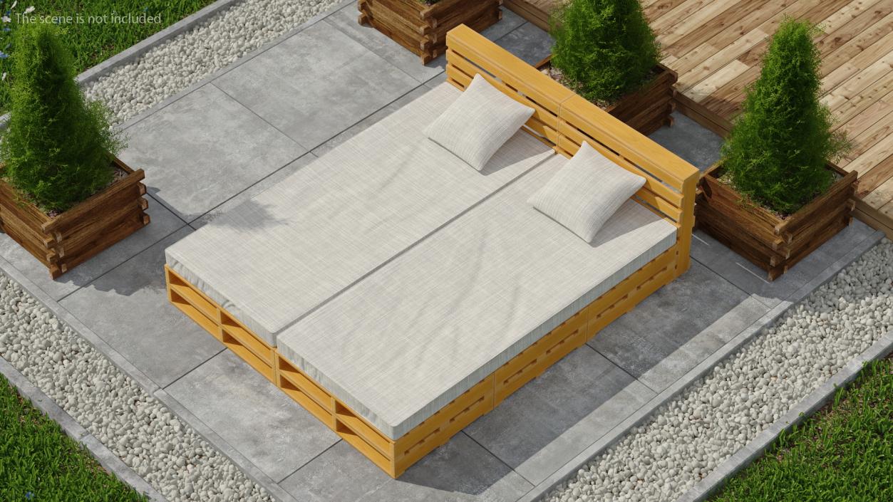 Pallet Bed with Cushions 3D model