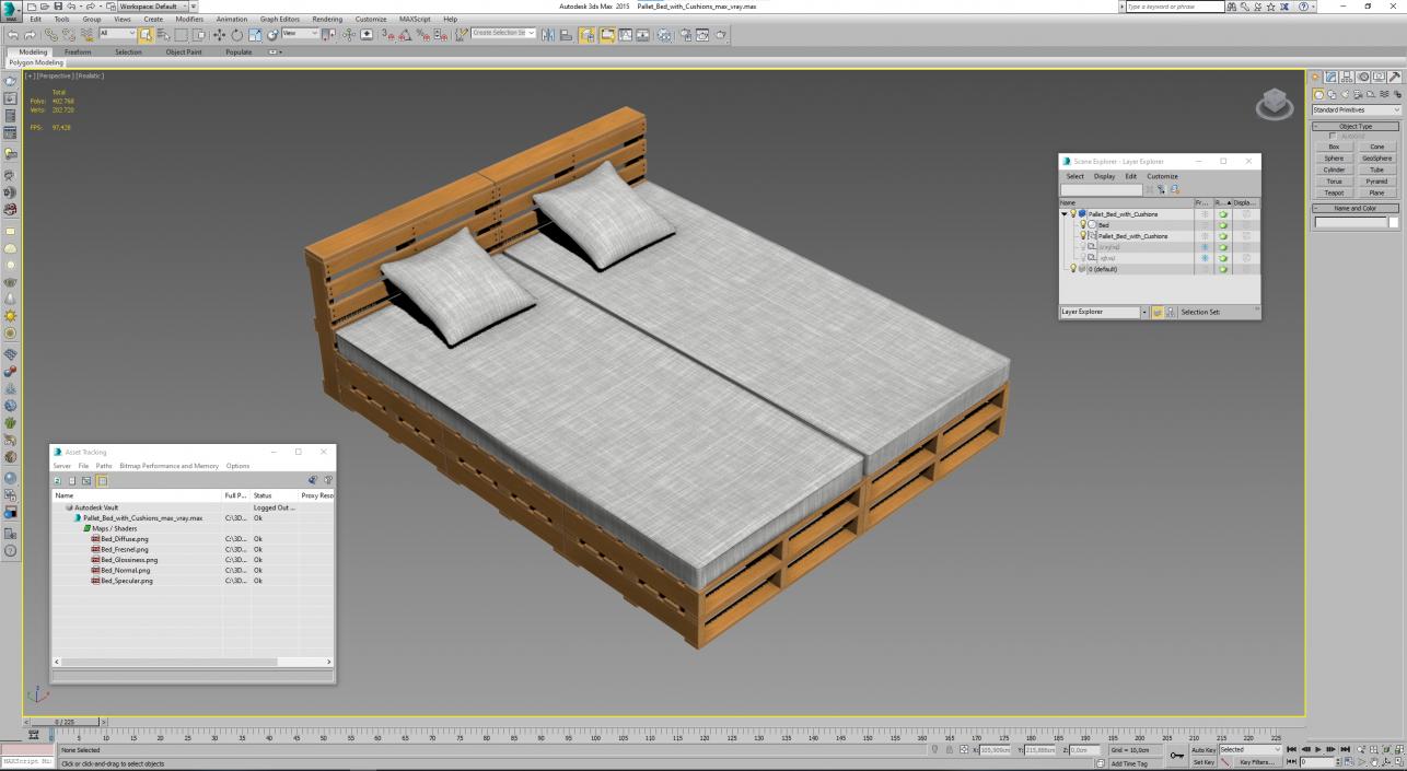 Pallet Bed with Cushions 3D model