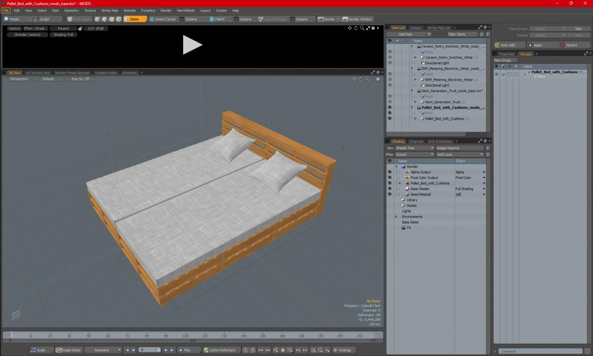 Pallet Bed with Cushions 3D model