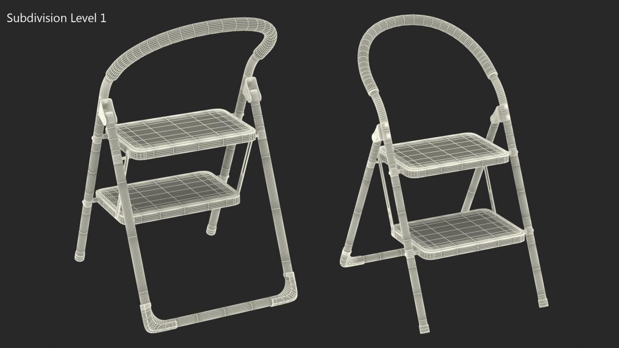 2 Step Ladder Folding Step Stool 3D