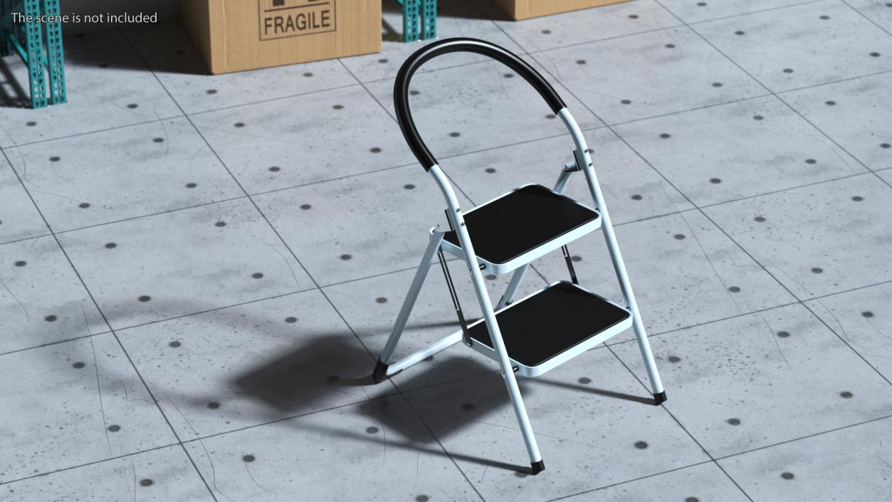 2 Step Ladder Folding Step Stool 3D