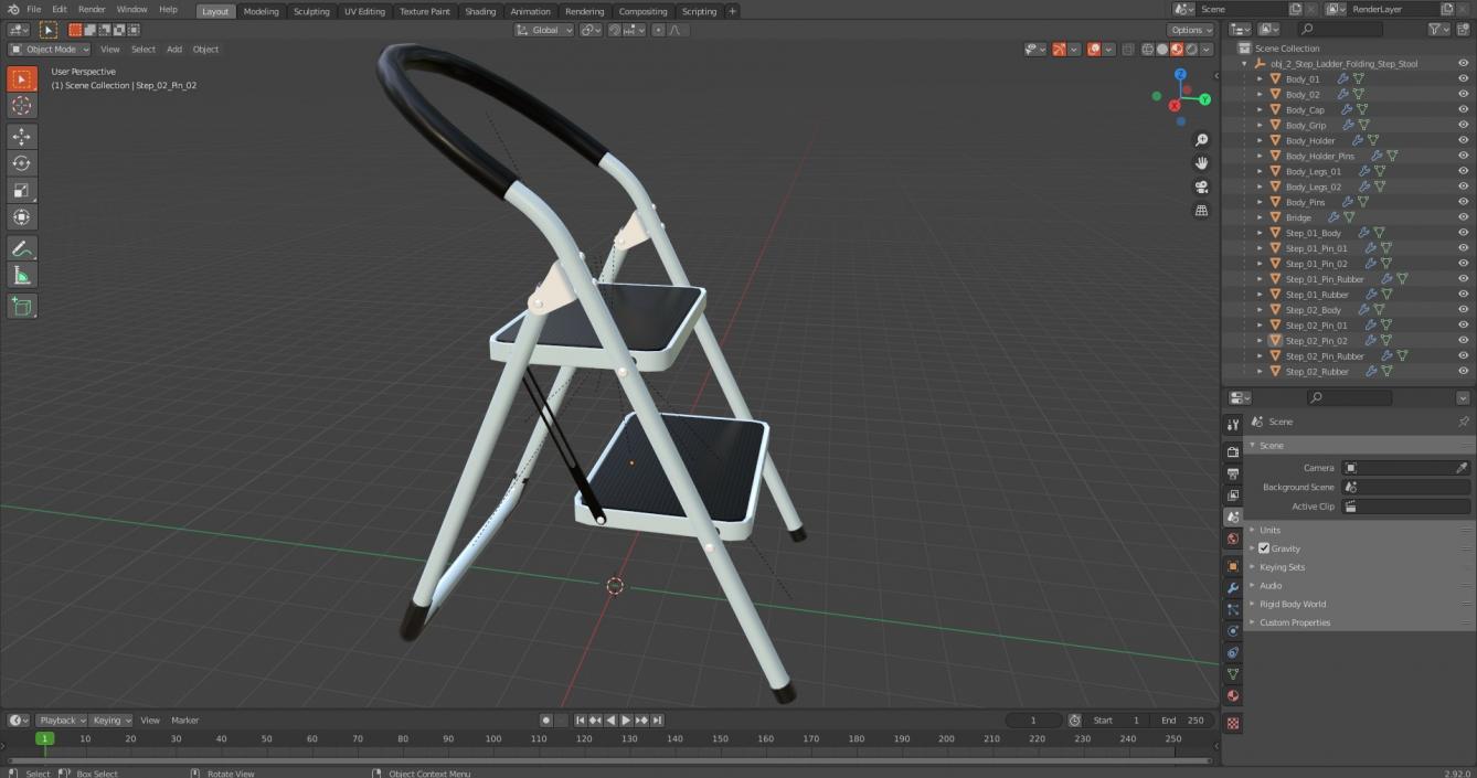 2 Step Ladder Folding Step Stool 3D