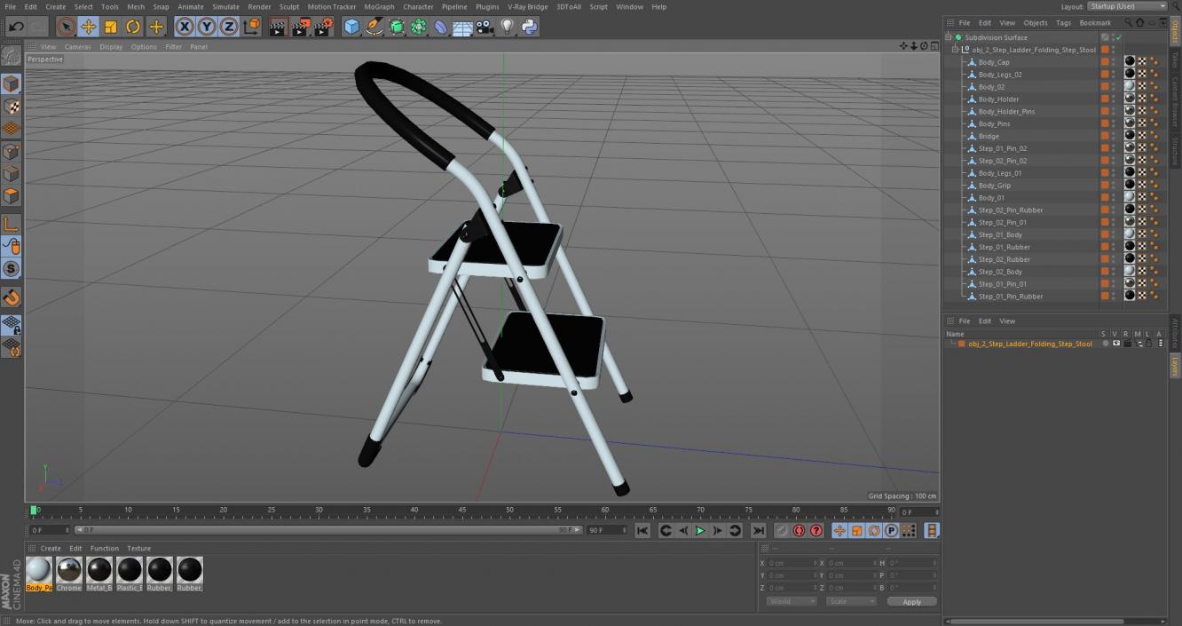 2 Step Ladder Folding Step Stool 3D