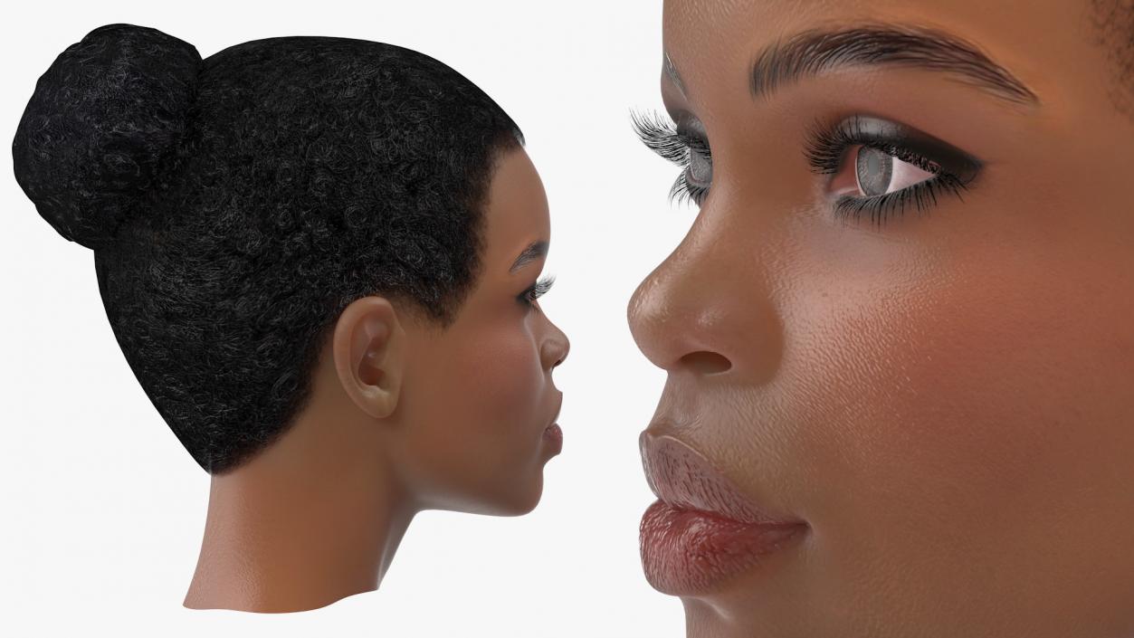 3D model Afro American Woman Head Light Skin