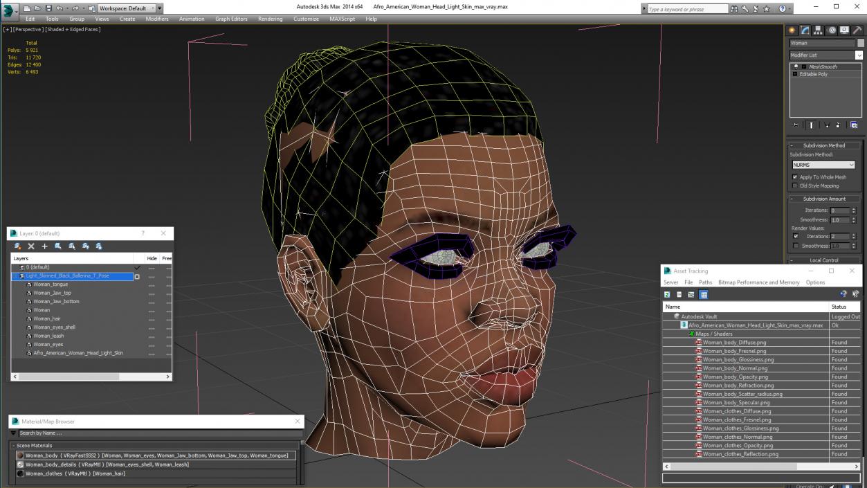 3D model Afro American Woman Head Light Skin