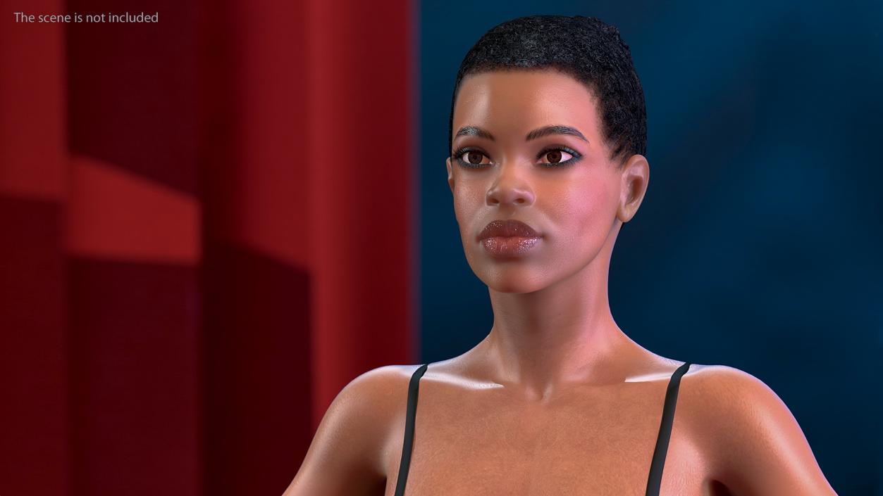 3D model Afro American Woman Head Light Skin