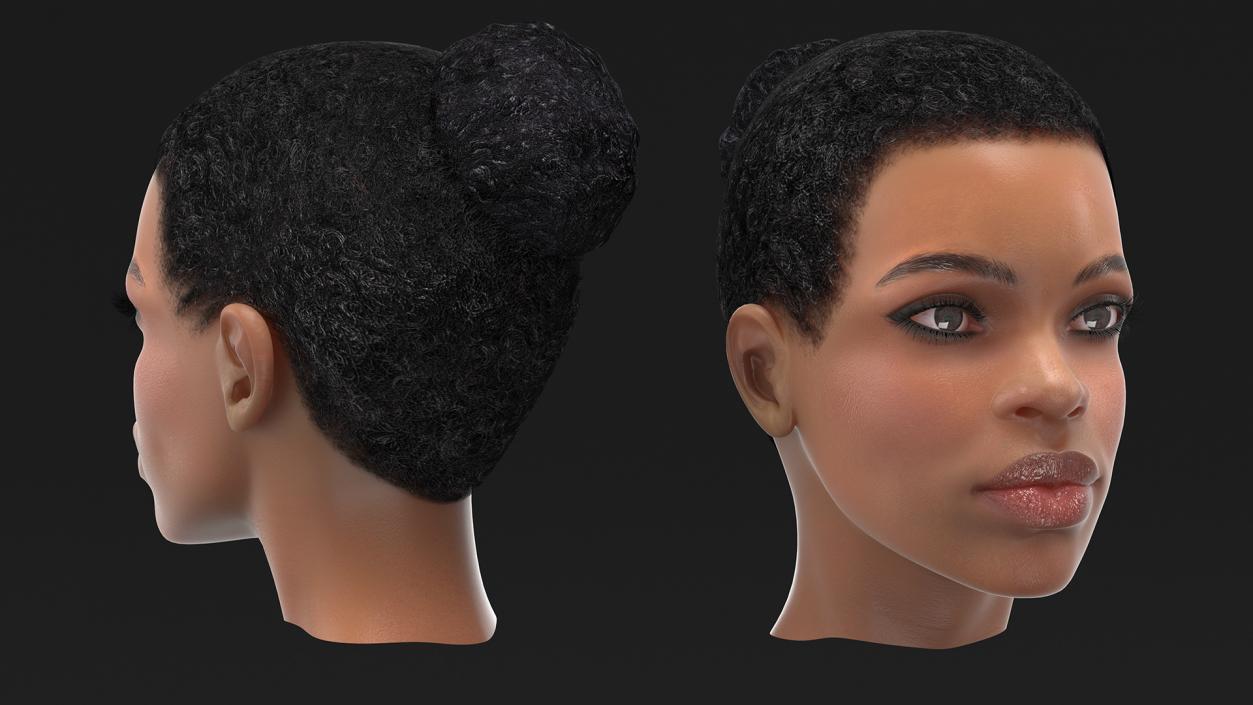 3D model Afro American Woman Head Light Skin