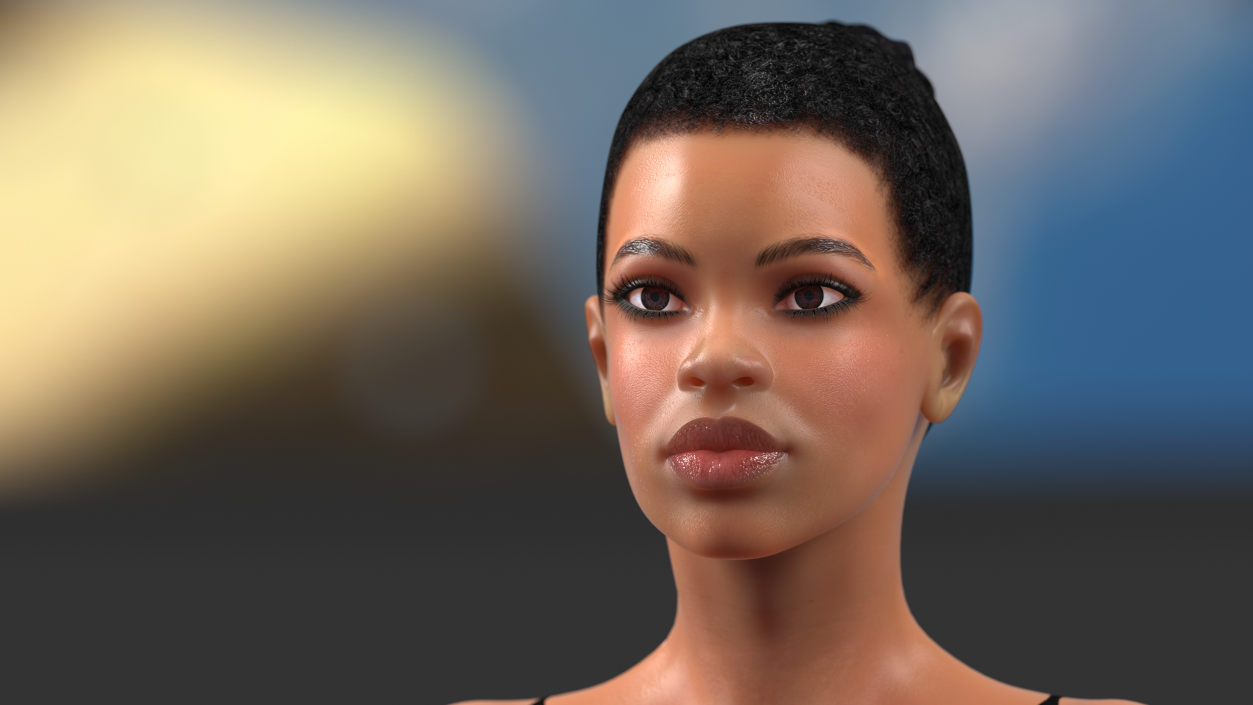 3D model Afro American Woman Head Light Skin