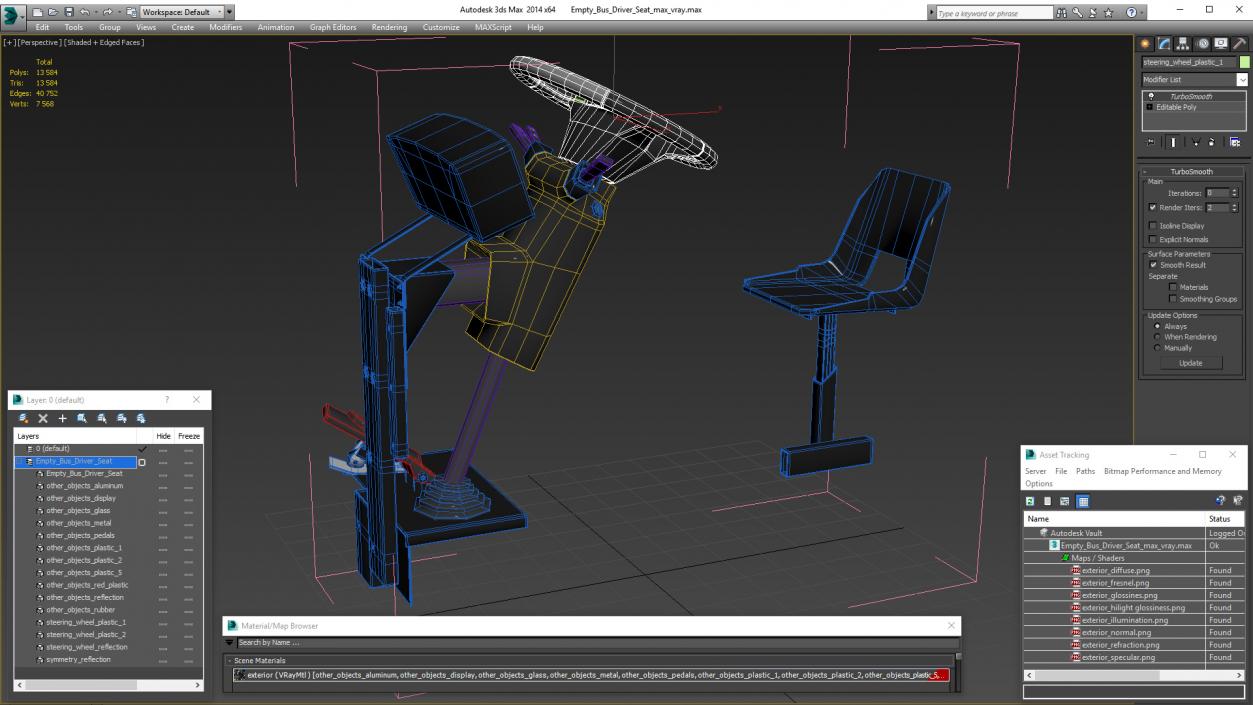 3D Empty Bus Driver Seat