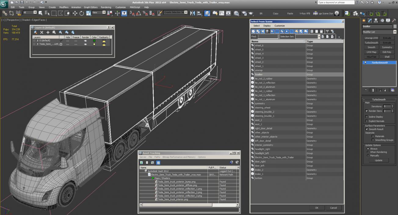 3D Electric Semi Truck Tesla with Trailer model