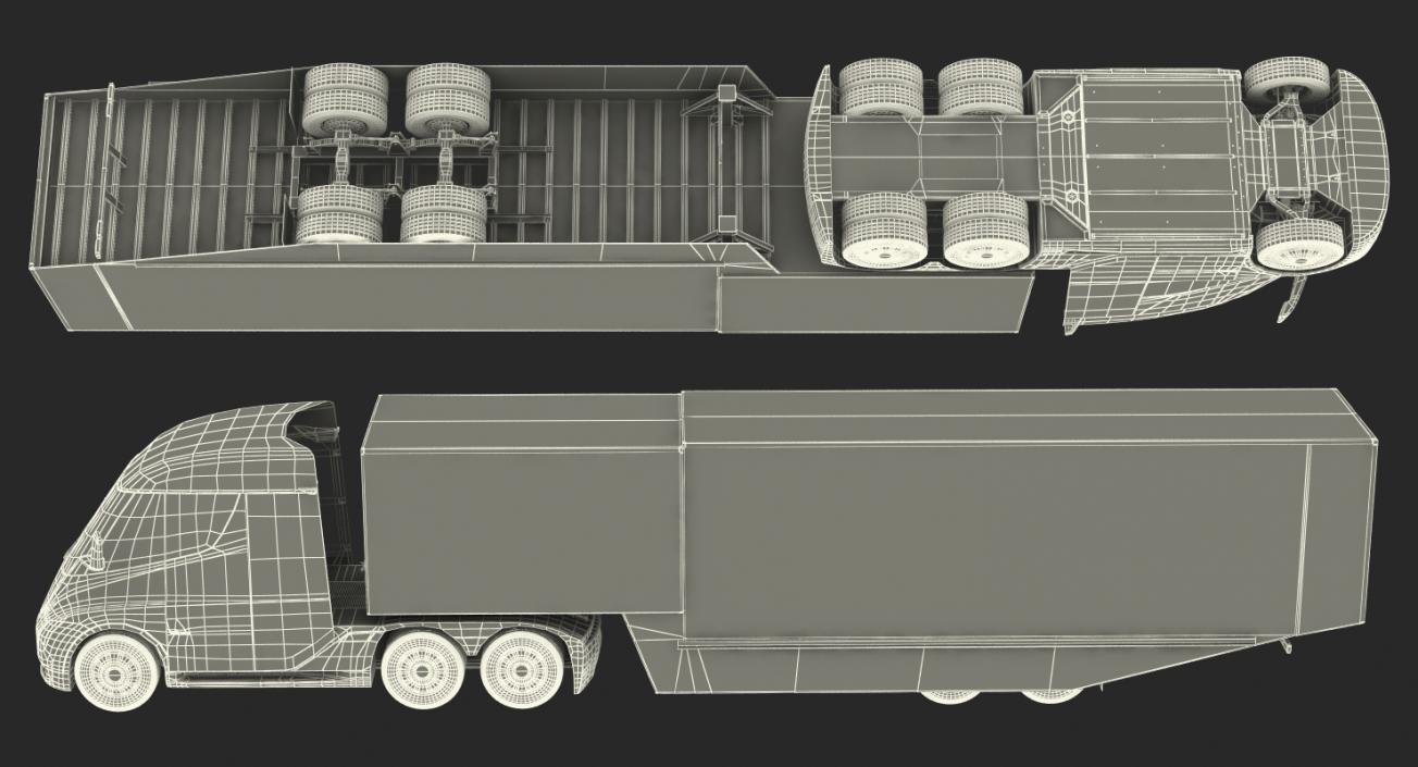 3D Electric Semi Truck Tesla with Trailer model