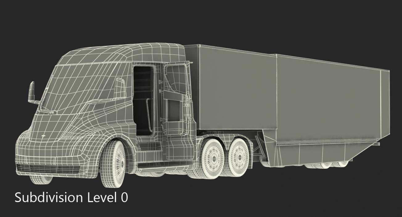 3D Electric Semi Truck Tesla with Trailer model