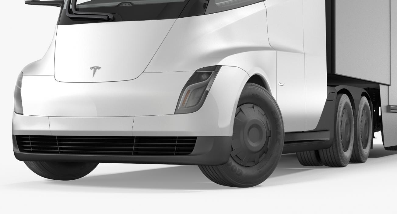 3D Electric Semi Truck Tesla with Trailer model