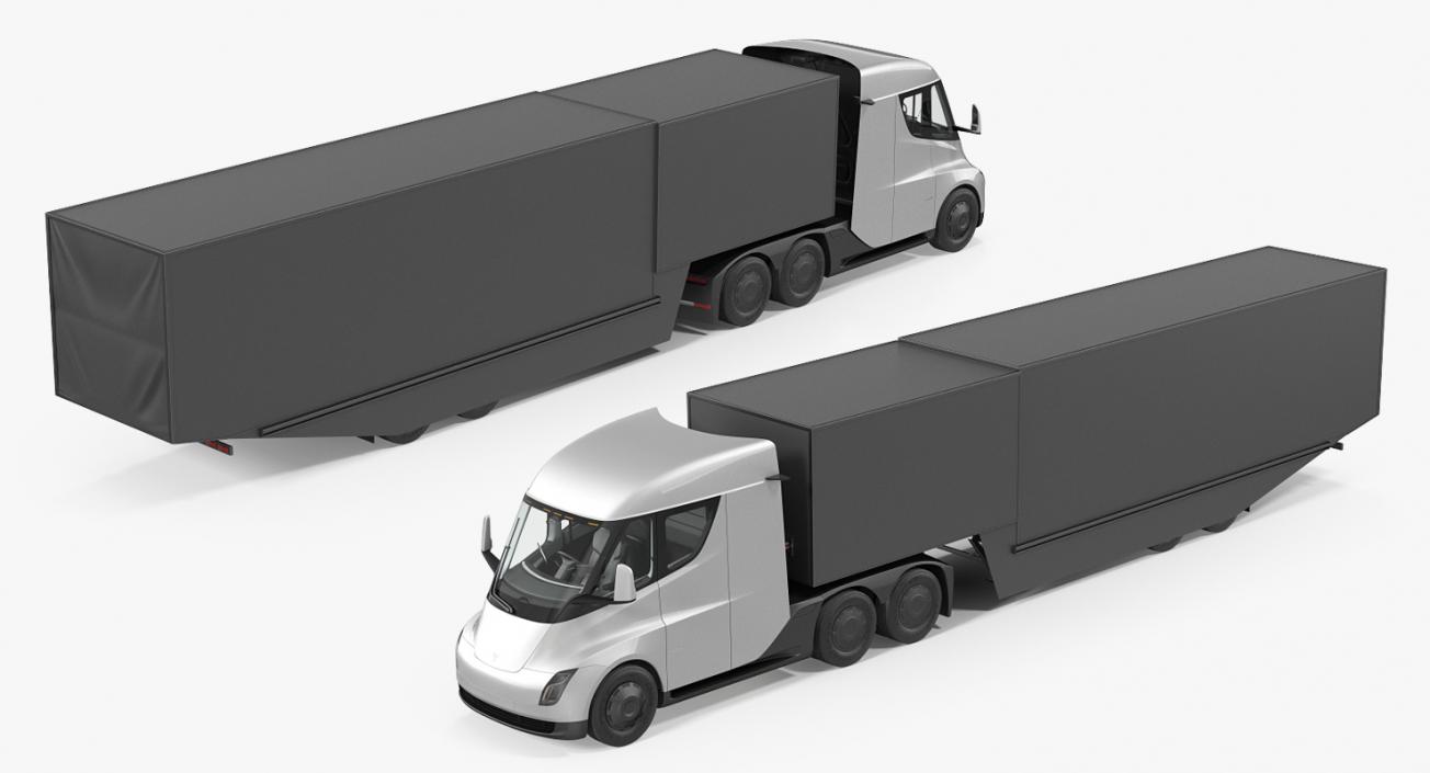 3D Electric Semi Truck Tesla with Trailer model