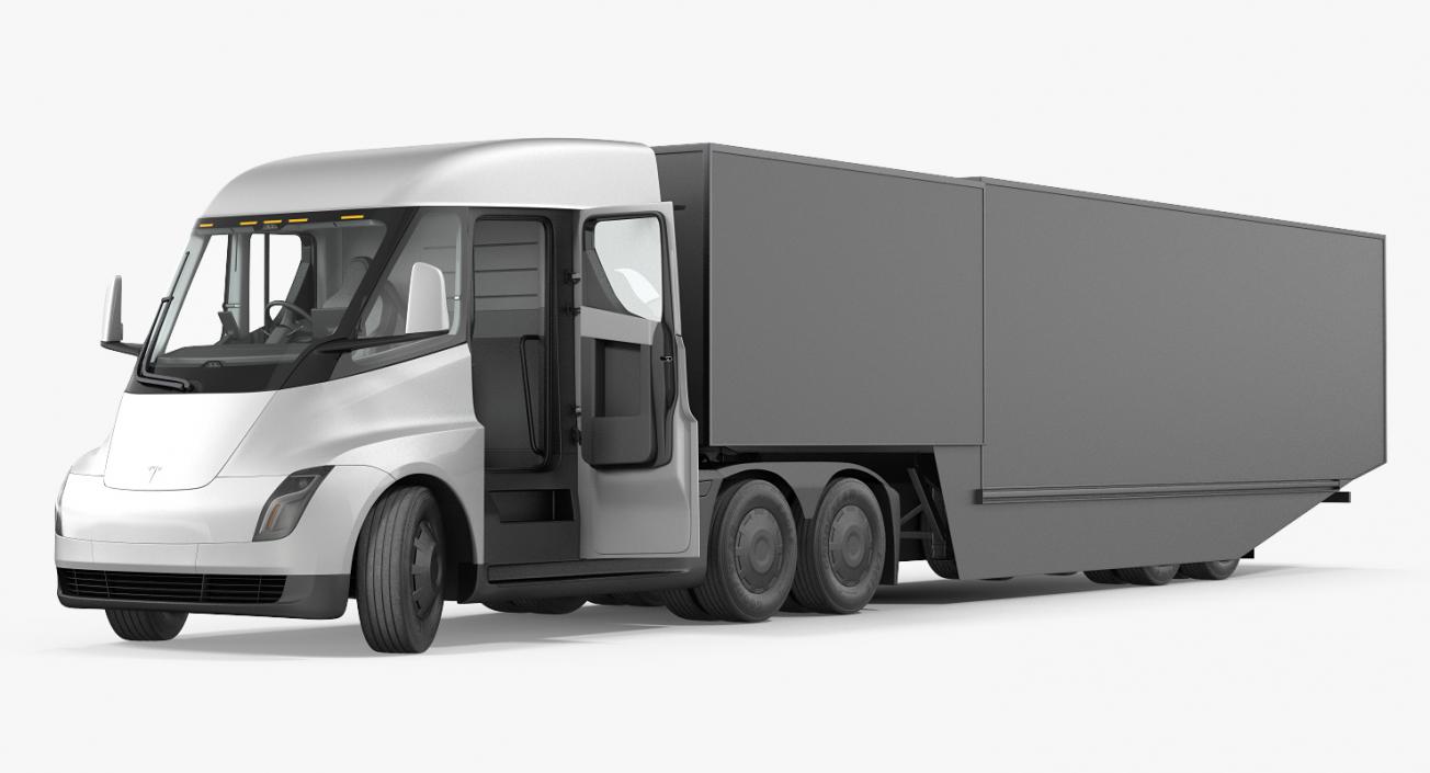 3D Electric Semi Truck Tesla with Trailer model