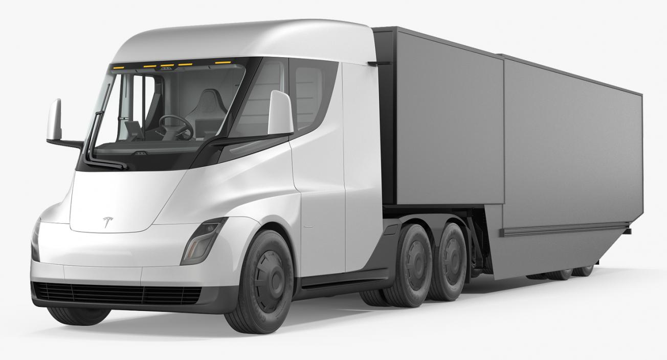 3D Electric Semi Truck Tesla with Trailer model