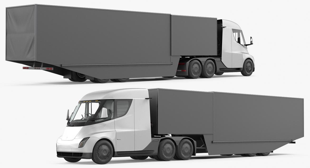 3D Electric Semi Truck Tesla with Trailer model