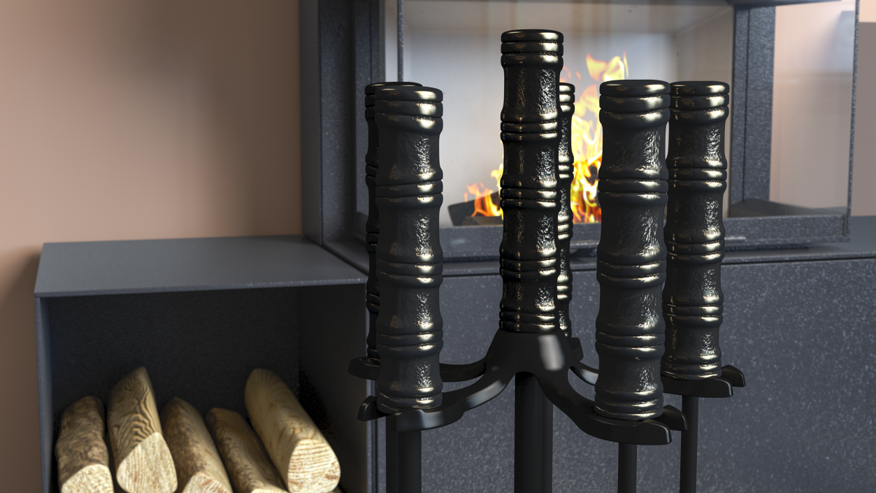 Fireplace Tool Set Fur 3D