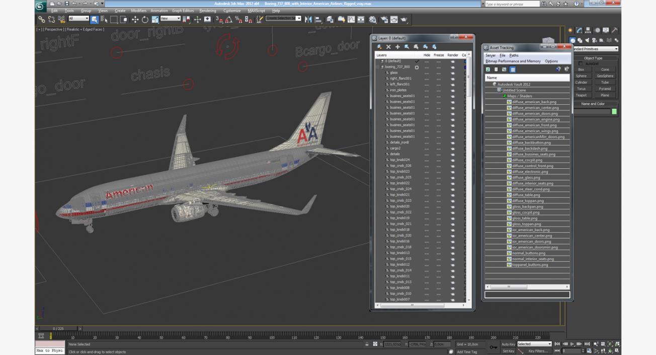 3D Boeing 737-800 with Interior American Airlines Rigged model