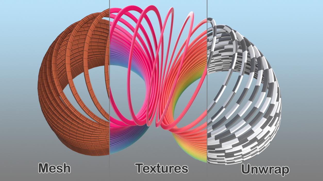 Rainbow Slinky Toy Spring Curved 3D