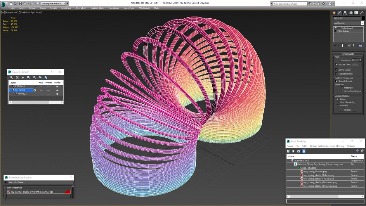 Rainbow Slinky Toy Spring Curved 3D