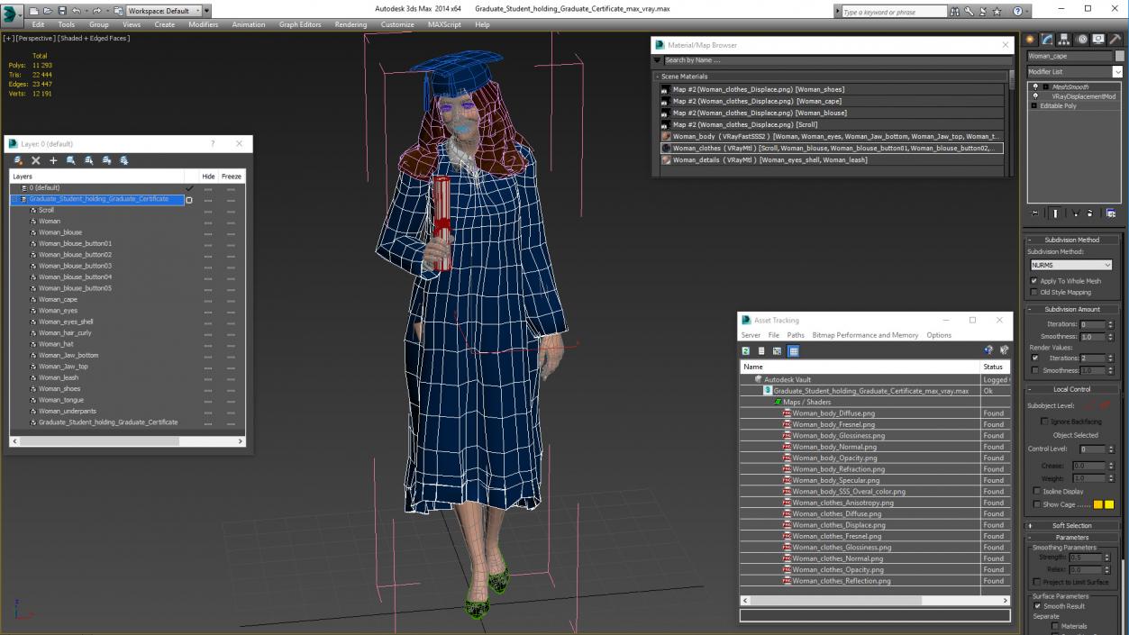 3D model Graduate Student holding Graduate Certificate