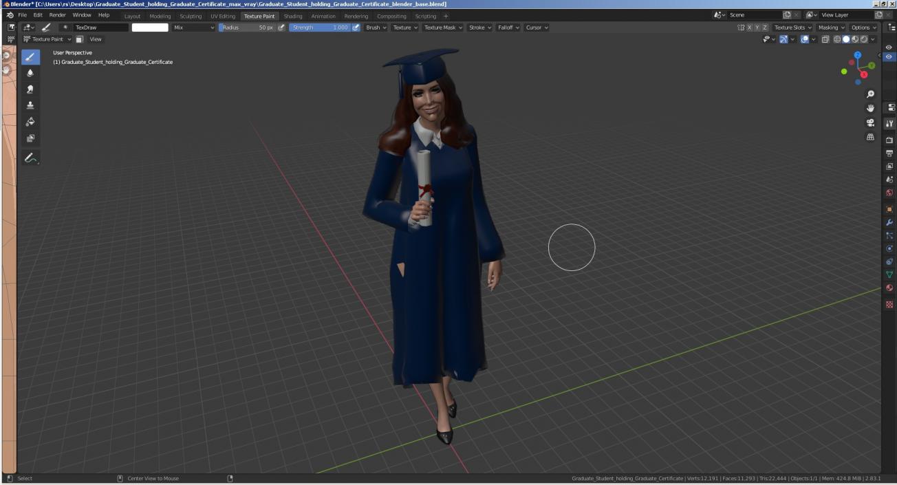 3D model Graduate Student holding Graduate Certificate