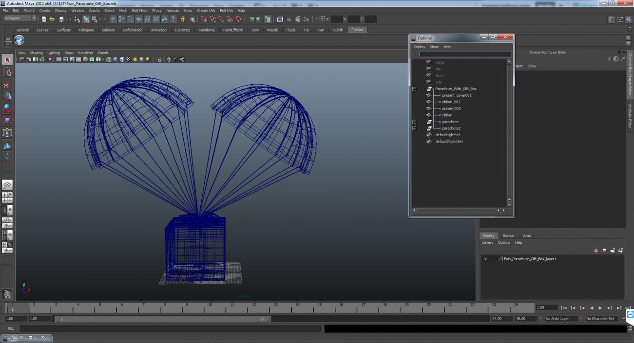 3D Twin Parachute Gift Box model