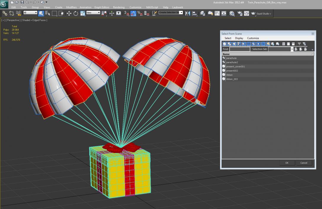 3D Twin Parachute Gift Box model