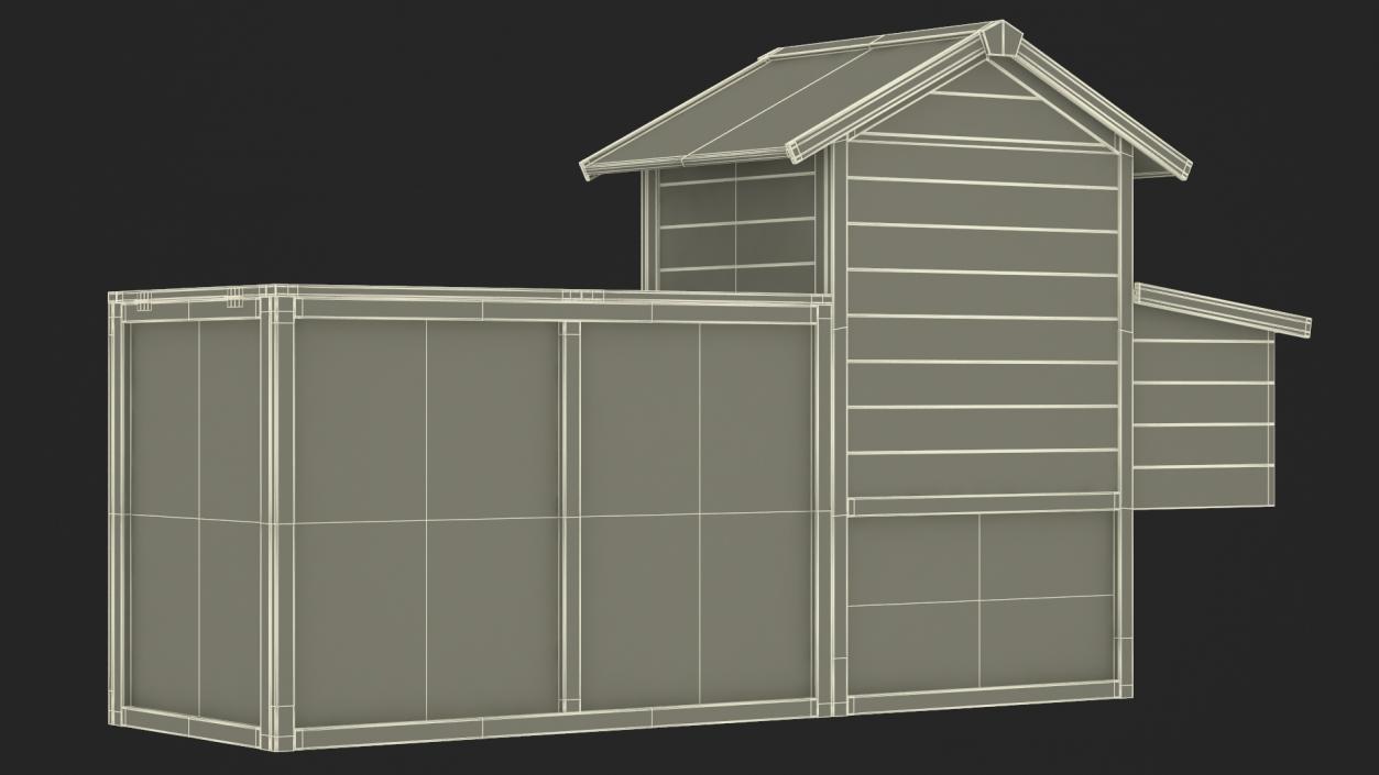 3D model Red Small Chicken Coop with Chicken Run Empty