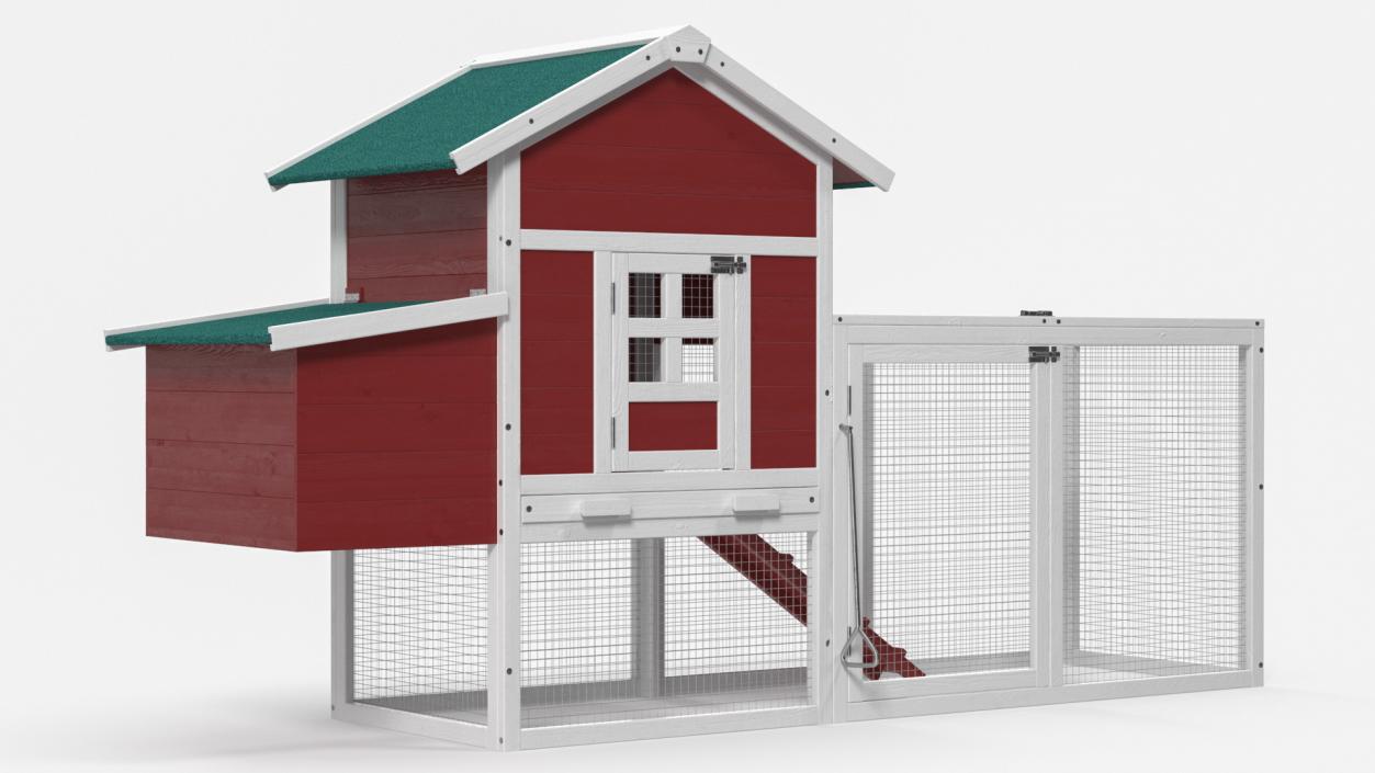 3D model Red Small Chicken Coop with Chicken Run Empty