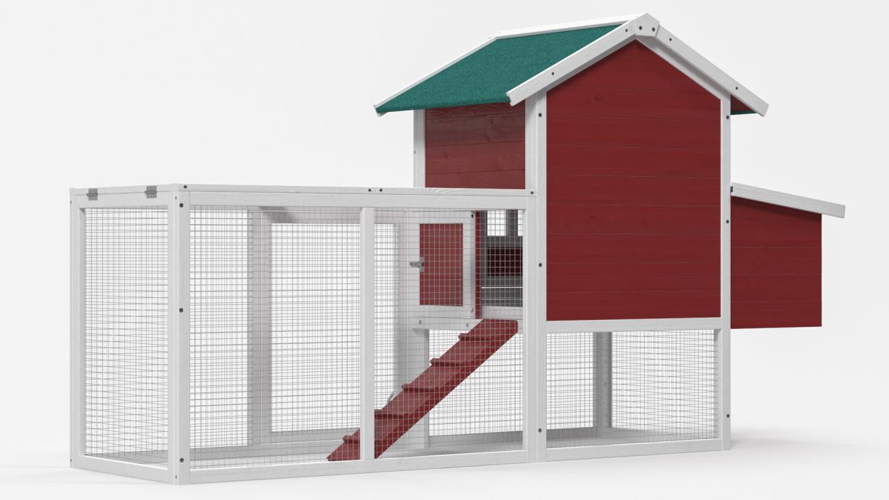 3D model Red Small Chicken Coop with Chicken Run Empty