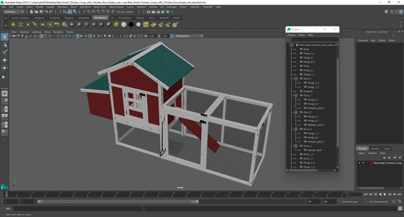 3D model Red Small Chicken Coop with Chicken Run Empty