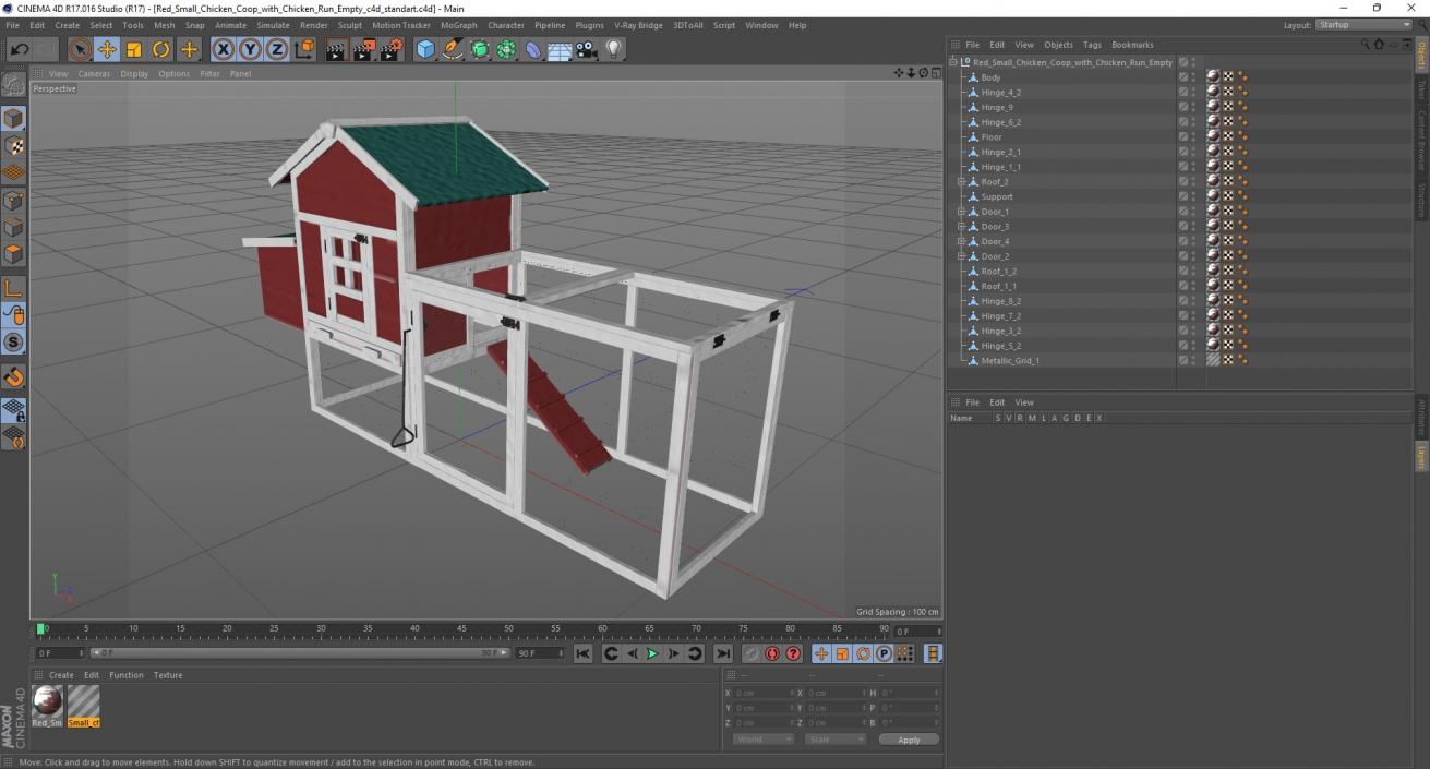 3D model Red Small Chicken Coop with Chicken Run Empty